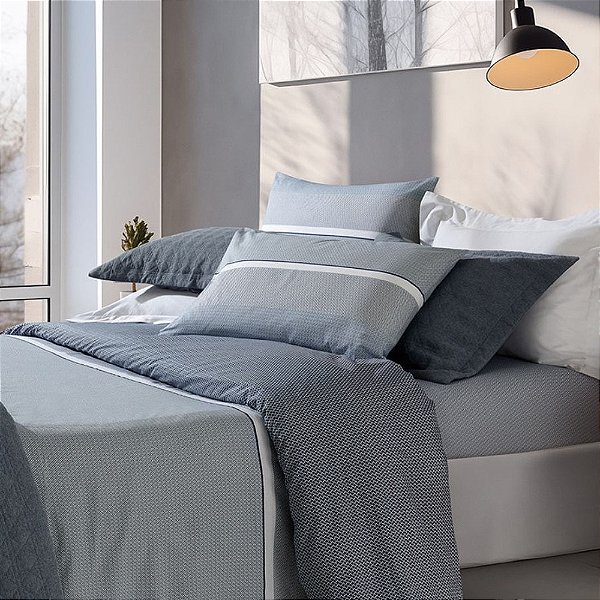 Jogo de Cama Casal 4 Peças Home Design 200 Fios - Geométrico Azul - Corttex