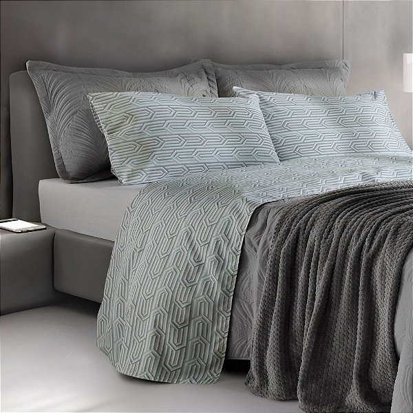 Jogo de Cama Solteiro 3 Peças Home Design 200 Fios - Clips Verde Claro - Corttex