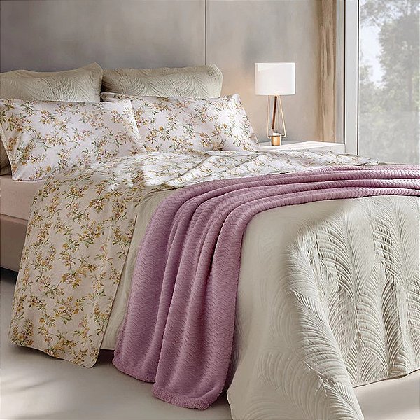 Jogo de Cama Solteiro 3 Peças Home Design 200 Fios - Floral Pêssego - Corttex