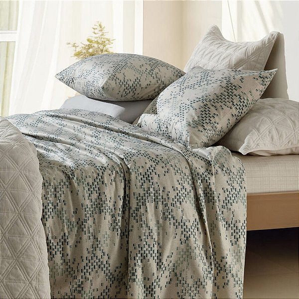 Jogo de Cama King 4 Peças Home Design 200 Fios - MInimalista Bege e Verde - Corttex