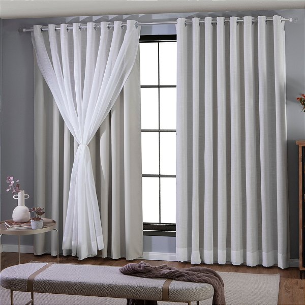 Cortina Antonela Voil com Forro - 1,60m x 2,70m - Branco - M&C