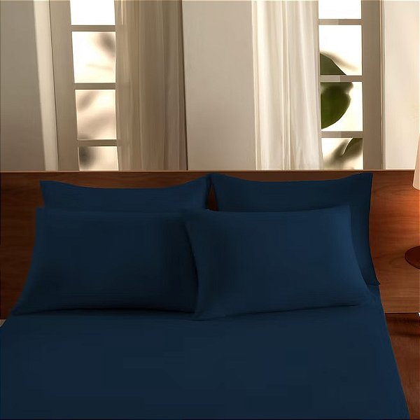 Lençol Com Elástico Malha Casal - Azul Real - Vivaldi