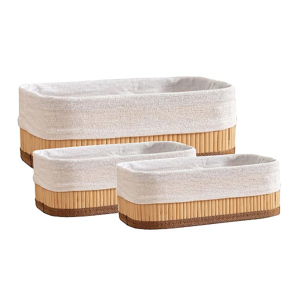 Conjunto de Cestos Organizadores em Bambu - 3 Peças - Casita