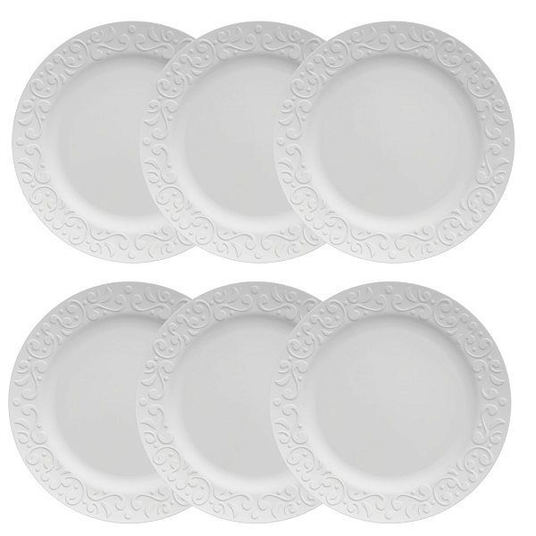 Jogo de Pratos de Sobremesa Tassel - Branco - 6 Peças - Germer