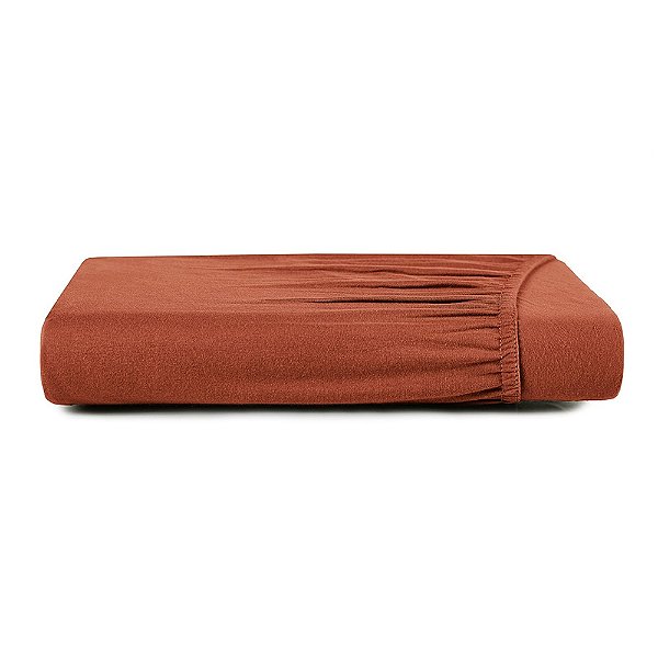 Lençol Com Elástico Malha In Cotton Casal - Laranja Autumn - Altenburg