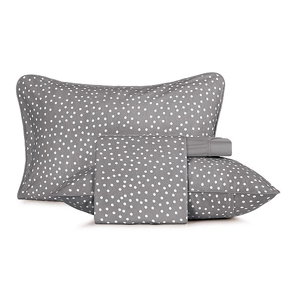 Jogo de Cama Malha Fio Penteado com Viés Queen - Bits Cinza - Altenburg