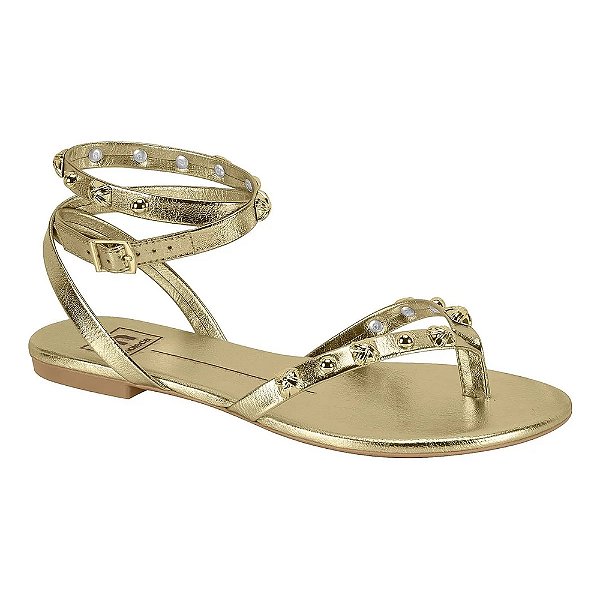 Sandália Rasteirinha com Tiras Metalizado Nancy - Dourada - Moleca