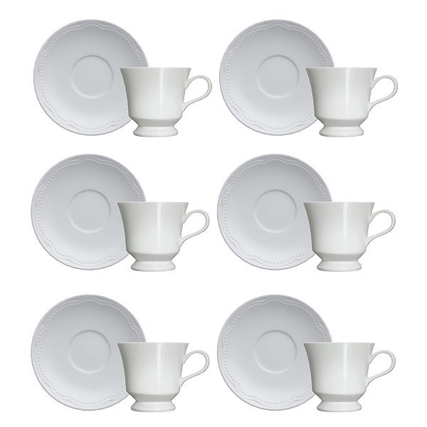 Jogo de Chá Cottage Branco - 12 Peças - Germer