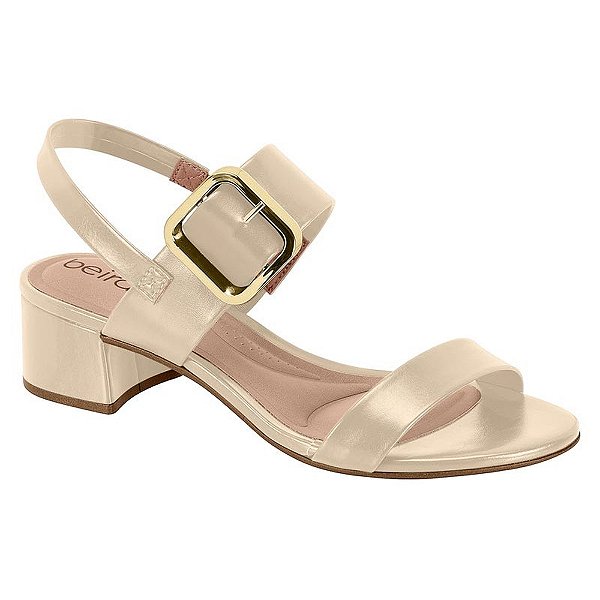 Sandália Feminina Salto Bloco Madri Creme - Beira Rio