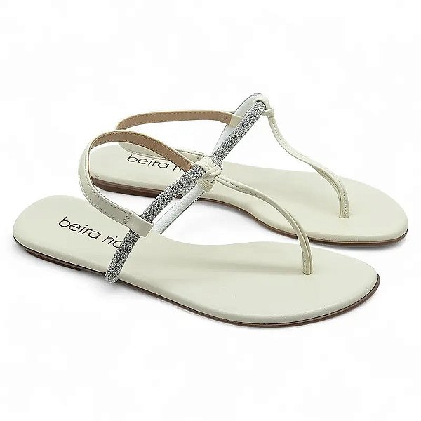 Sandália Rasteirinha Tira Pronta com Strass - Branco - Beira Rio