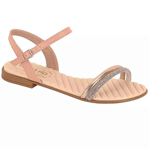 Sandália Feminina Baixa com Tiras Strass - Nude e Rose - Beira Rio