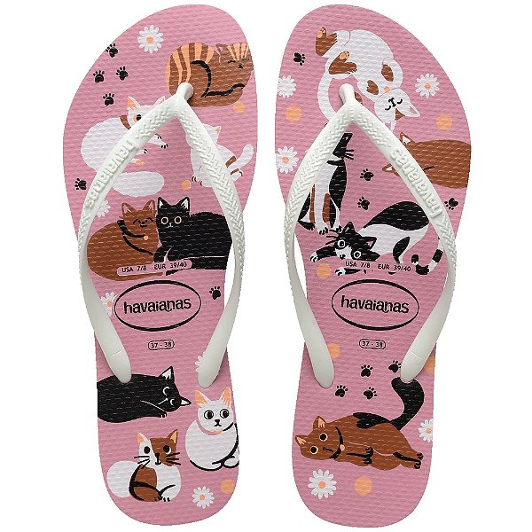 Chinelo Feminino Slim Pets Gatos Rosa - Havaianas