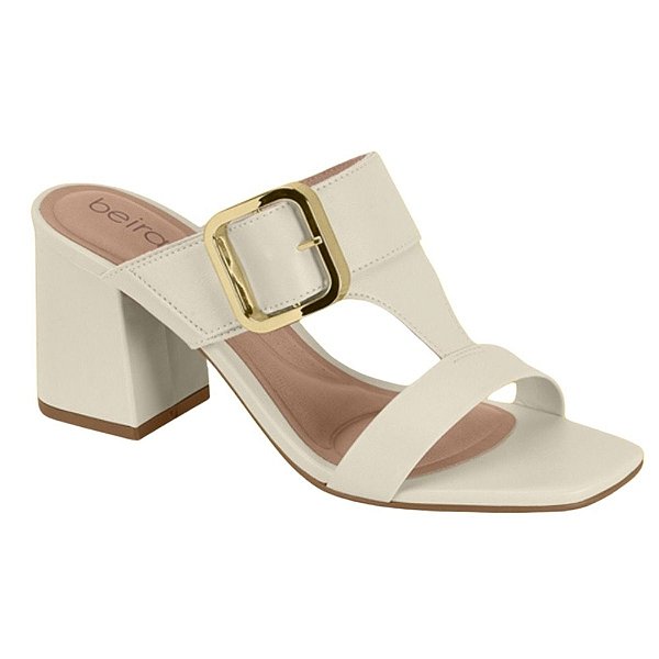 Sandália Salto Médio Bloco Fivela Creme - Beira Rio