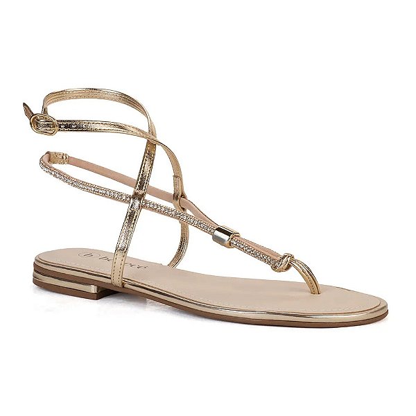Sandália Rasteirinha com Tiras Strass - Dourada - Bebecê