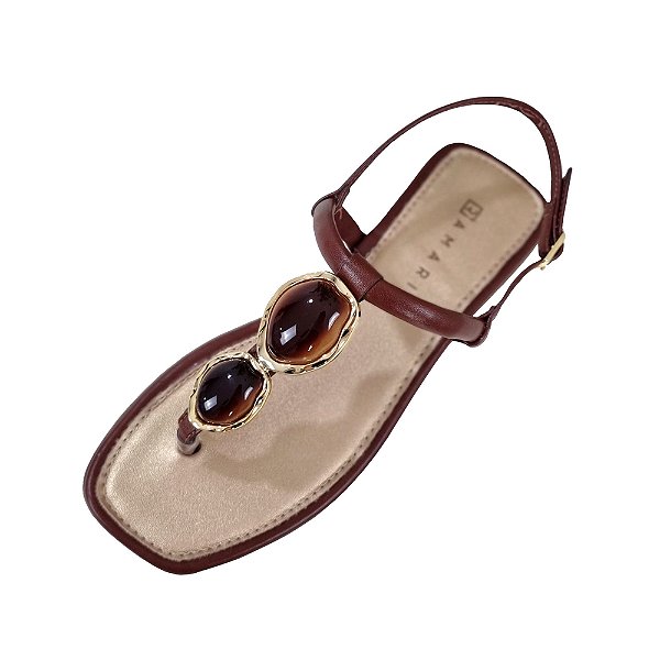 Sandália Rasteirinha com Pedras Orgânicas - Castanho - Ramarim