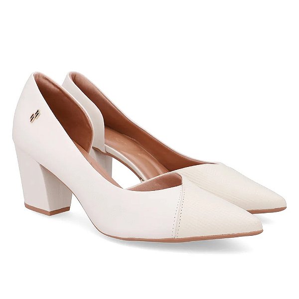 Scarpin Feminino Couro Salto Médio Bloco - Marfim - Usaflex