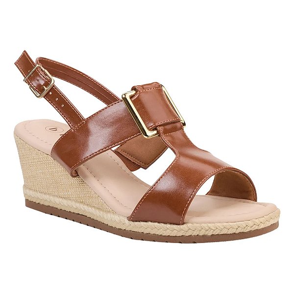 Sandália Salto Médio Anabela Fivela - Caramelo - Bebecê