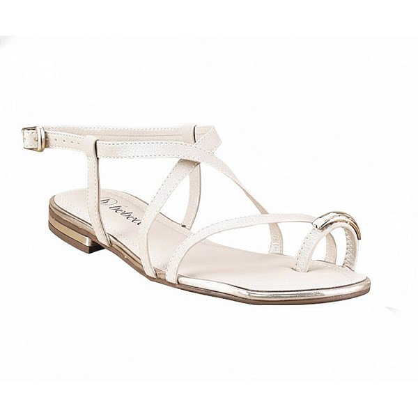 Sandália Rasteirinha com Detalhe Dourado - Off White - Bebecê