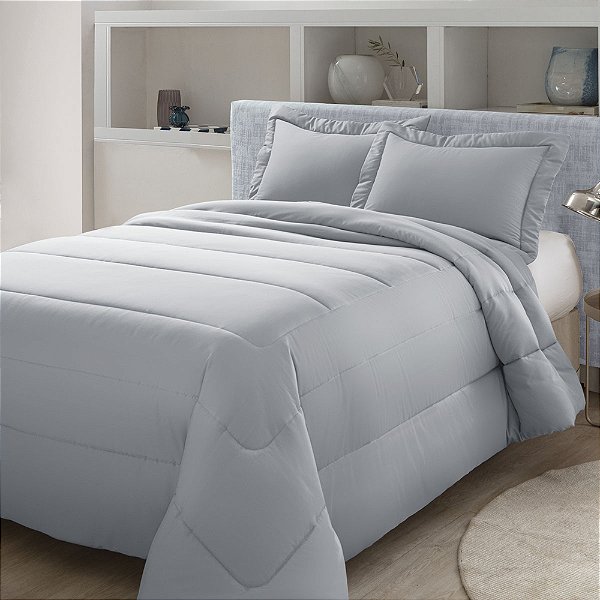 Jogo de Colcha Confort Montez 300 Fios Queen - Prata - Kacyumara