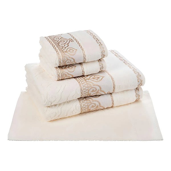 Jogo de Toalhas de Banho Barroca - Pérola - 5 Peças - Caviquioli
