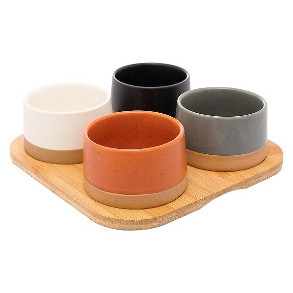 Conjunto 4 Petisqueiras com Bandeja de Bambu - Lyor