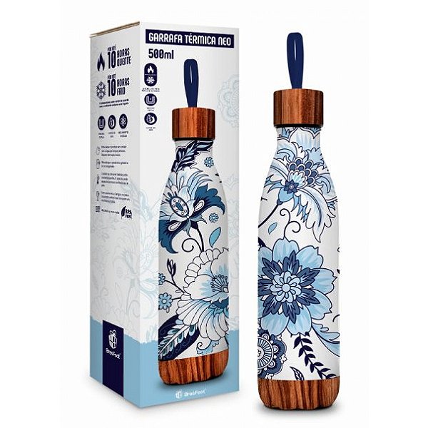 Garrafa Térmica Metal Neo Fly - Azulejo Floral - 500ml - Brasfoot