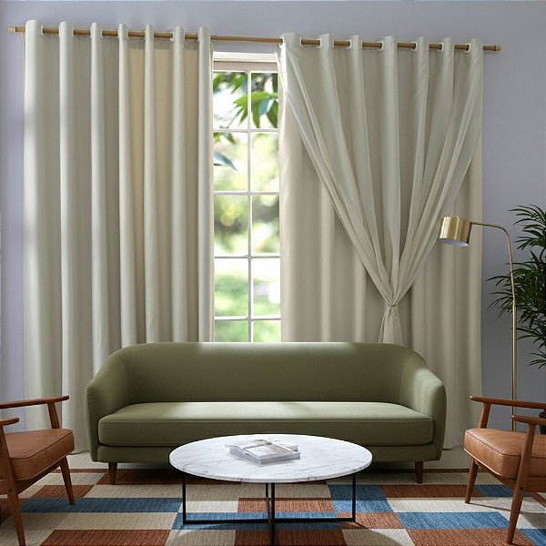 Cortina Bruna Voil com Forro - 2,30m x 3,00m - Palha - M&C