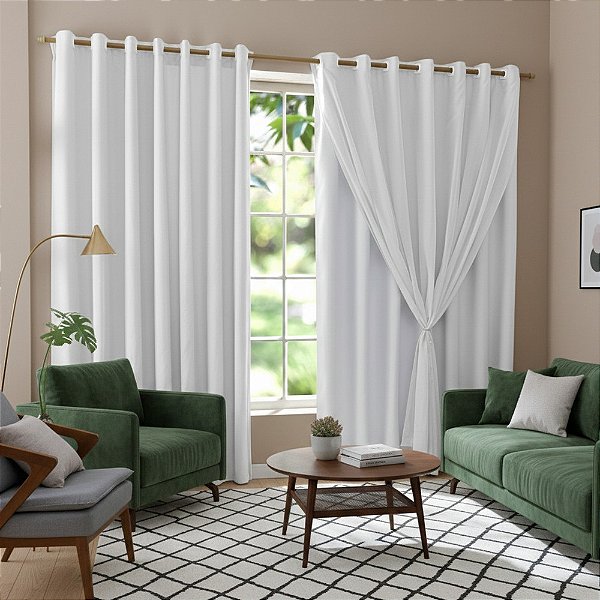 Cortina Bruna Voil com Forro - 2,30m x 3,00m - Branco - M&C