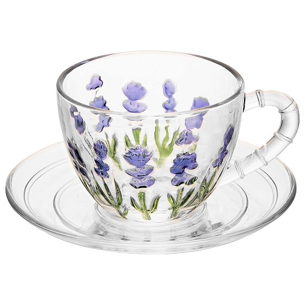 Xícara com Pires de Cristal Lavanda Hand Painting - Lyor