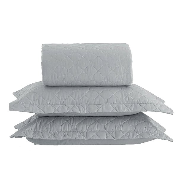 Jogo de Colcha Vida Bela King 200 fios - Cinza Ash - Kacyumara