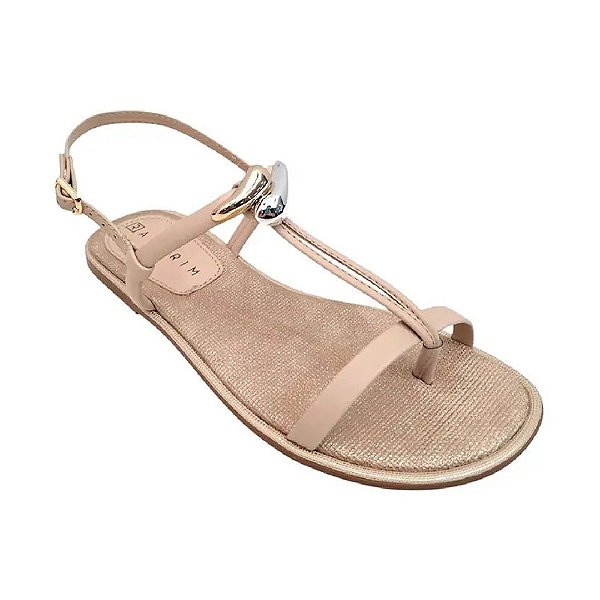 Sandália Rasteira Lágrima Dourada - Bege - Ramarim