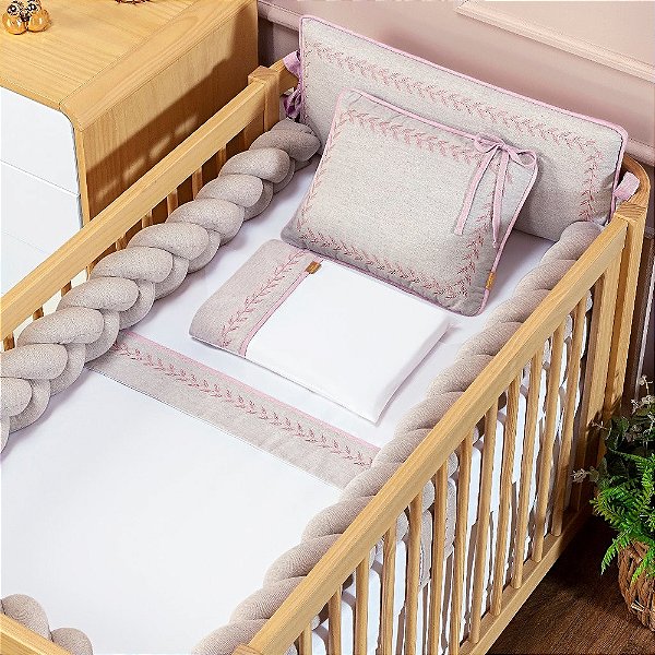 Kit de Berço Trança Linho Rosé - 6 Peças - Batistela Baby