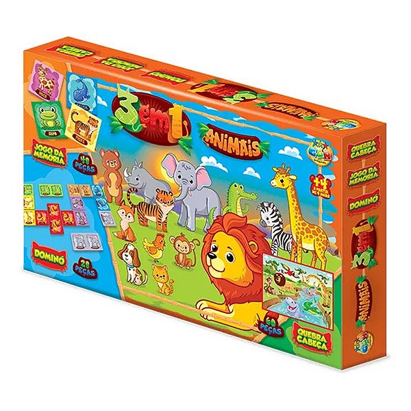 Kit Jogos 3 em 1 Animais - GGB Brinquedos