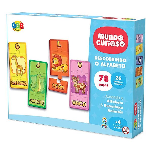 Jogo Descobrindo o Alfabeto Mundo Curioso 78 peças - GGB Brinquedos