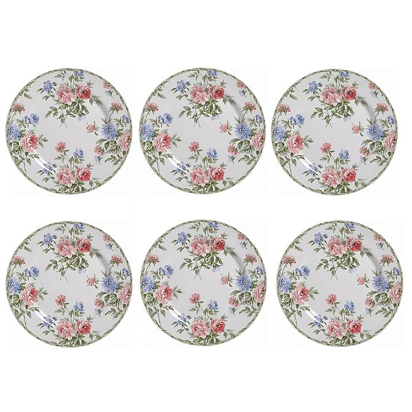 Jogo de Pratos de Sobremesa Romântica - 21cm - 6 Peças - Alleanza