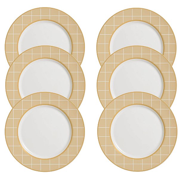 Jogo de Pratos Rasos Laços de Páscoa Amarelo - 29cm - 6 Peças - Alleanza