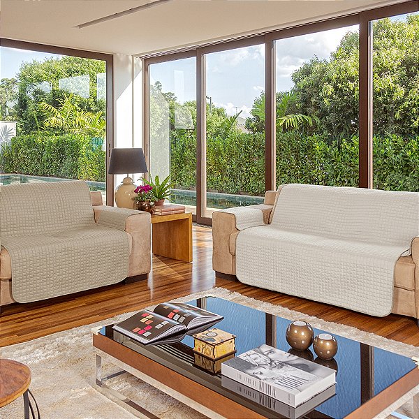 Protetor de Sofá 2 e 3 Lugares Plaza - Bege/Palha - Lavive