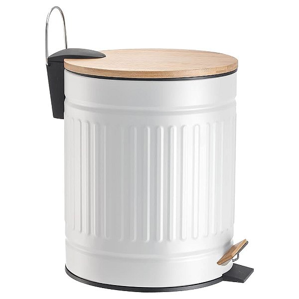 Lixeira com Pedal e Tampa de Bambu Fluted Branca 5 Litros - Mek