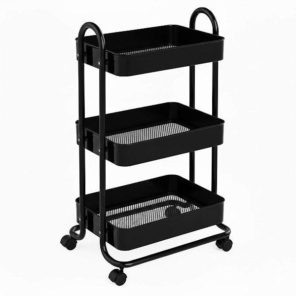 Carrinho Organizador com Três Prateleiras Berlim Preto - Mek