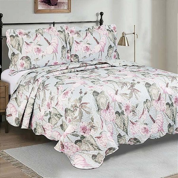 Kit Colcha Dupla Face Patchwork Casal - Copo de Leite - Camesa