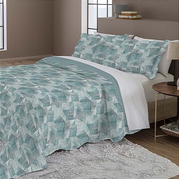 Kit Colcha Evolution Patchwork Casal - Mosaico Verde - Camesa