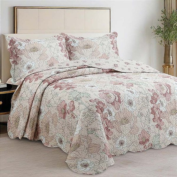 Kit Colcha Evolution Patchwork Casal - Floral Line - Camesa