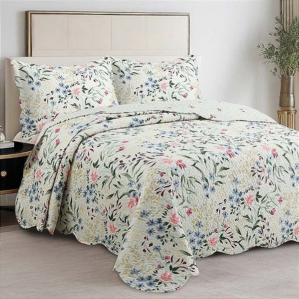 Kit Colcha Evolution Patchwork Casal - Floral Delicado - Camesa