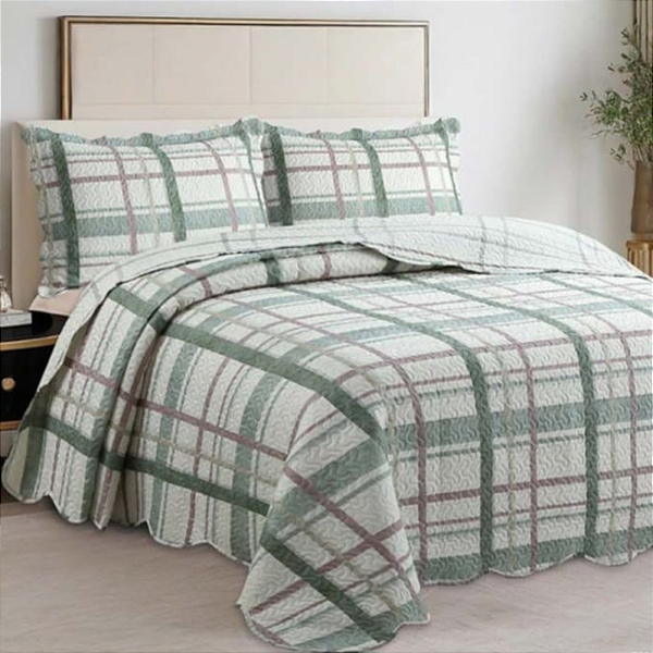 Kit Colcha Evolution Patchwork Solteiro - Grid Verde - Camesa