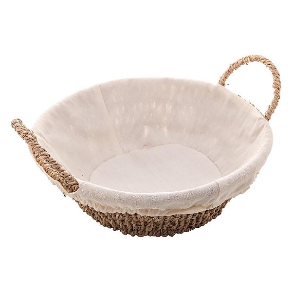 Cesta Redonda de Sisal com Forro em Tecido e Alça 25cm - Wolff