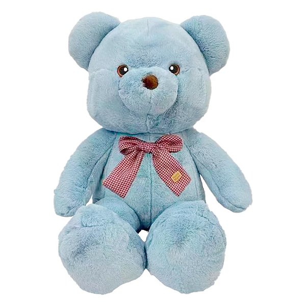 Urso Azul de Pelúcia com Laço 65cm - CAA Toys