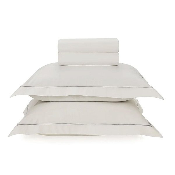 Jogo de Cama 200 Fios Deliz - Branco/Cinza - Casal - Karsten