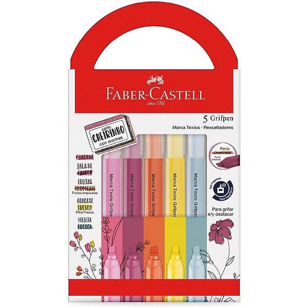 Kit Marca Texto Cheirinho - Revigora e Energiza - 5 Cores - Faber Castell