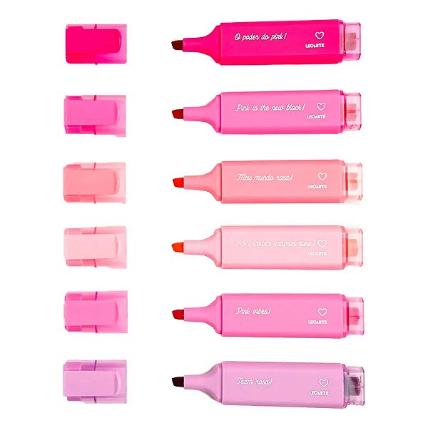 Conjunto de Marca Texto Pink Vibes - 6 Cores - Leo&Leo