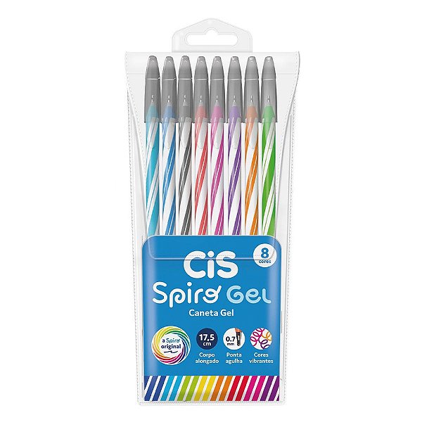 Conjunto de Canetas Esferográficas Spiro Gel 0,7 - 8 Cores - Cis